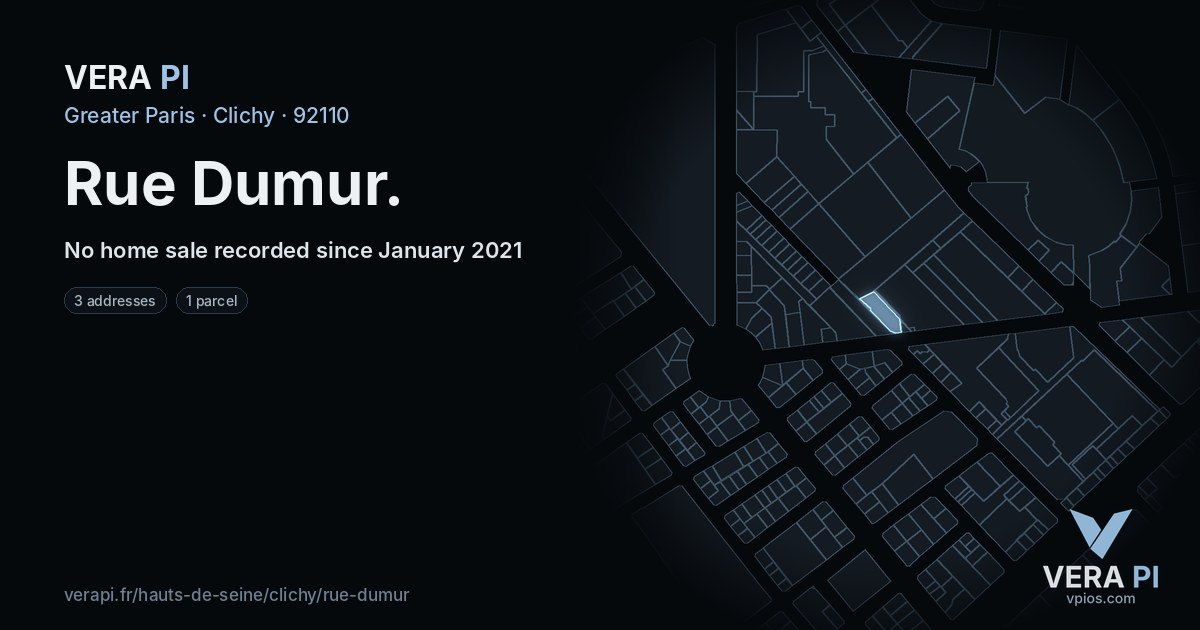 Rue Dumur, Clichy at night – every parcel coloured by the prices around it, the street's own parcels lit