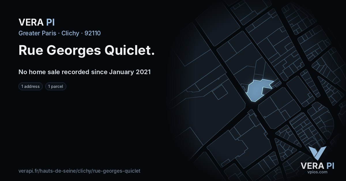 Rue Georges Quiclet, Clichy at night – every parcel coloured by the prices around it, the street's own parcels lit