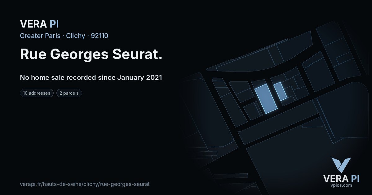 Rue Georges Seurat, Clichy at night – every parcel coloured by the prices around it, the street's own parcels lit