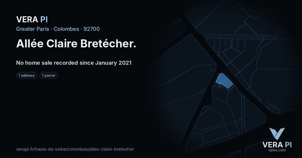 Allée Claire Bretécher, Colombes at night – every parcel coloured by the prices around it, the street's own parcels lit