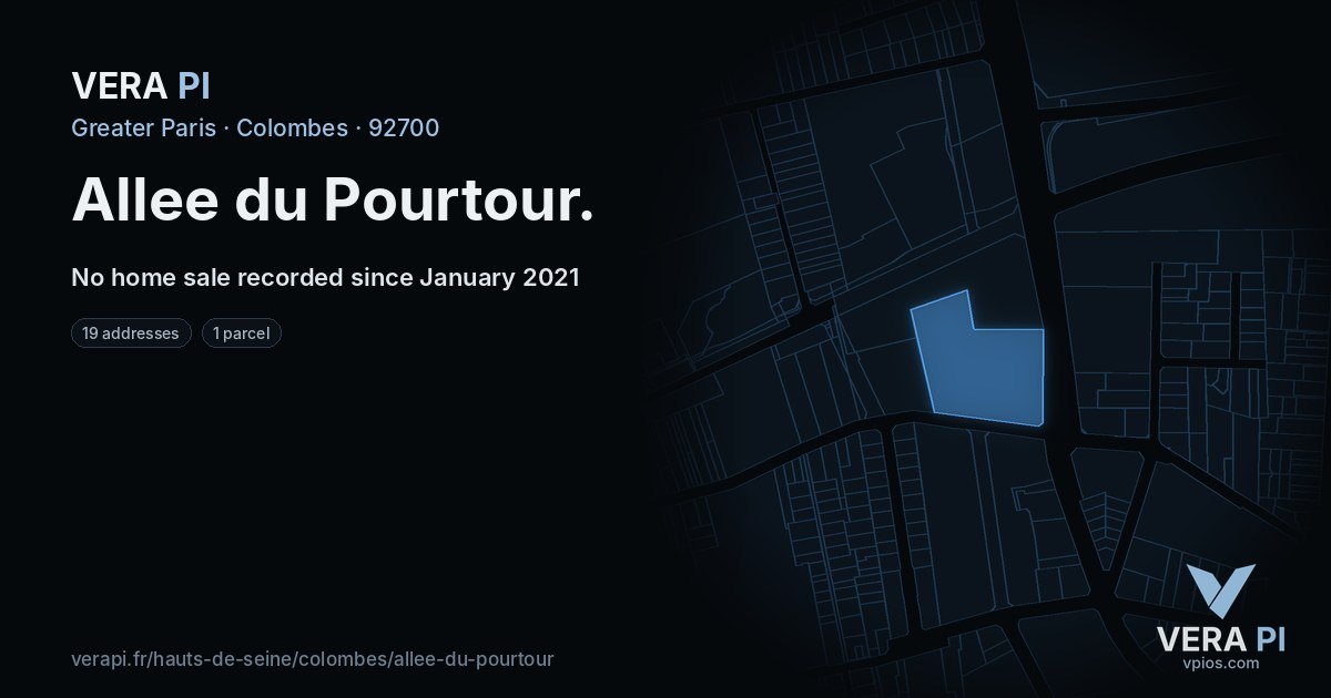 Allee du Pourtour, Colombes at night – every parcel coloured by the prices around it, the street's own parcels lit