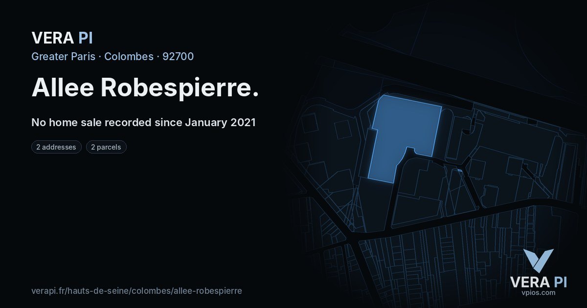 Allee Robespierre, Colombes at night – every parcel coloured by the prices around it, the street's own parcels lit