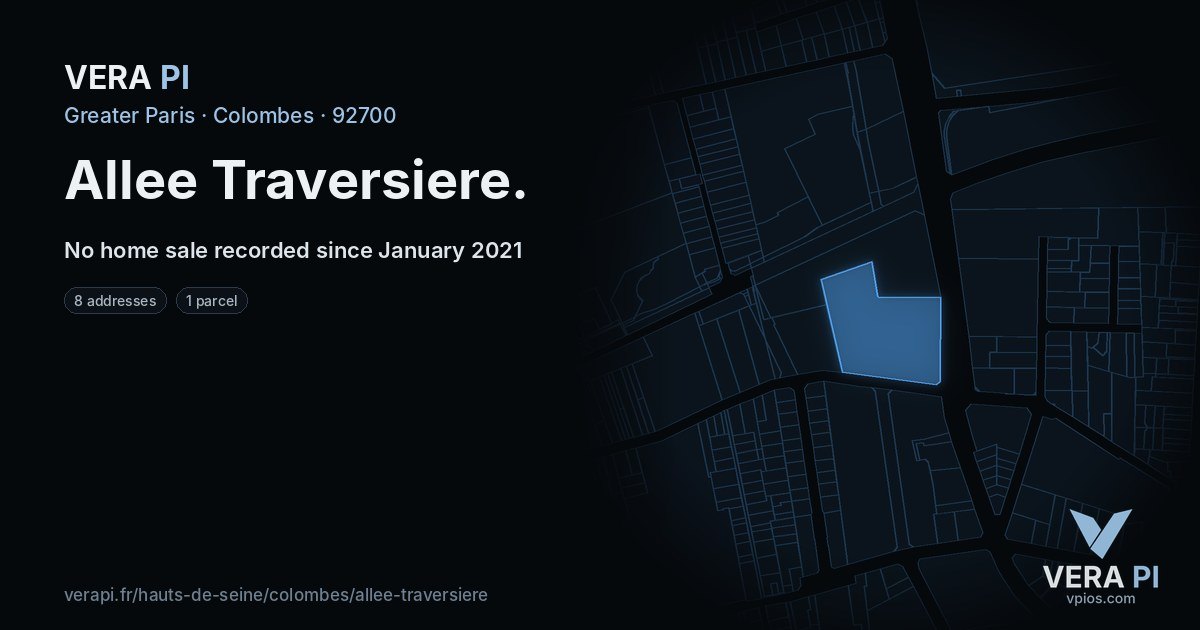 Allee Traversiere, Colombes at night – every parcel coloured by the prices around it, the street's own parcels lit