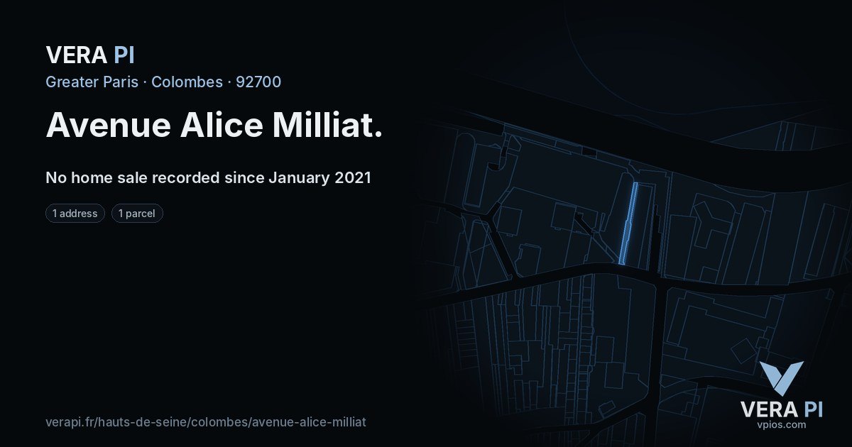 Avenue Alice Milliat, Colombes at night – every parcel coloured by the prices around it, the street's own parcels lit