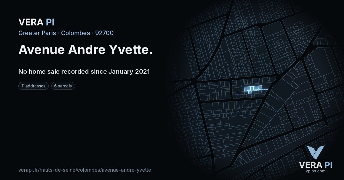 Avenue Andre Yvette, Colombes at night – every parcel coloured by the prices around it, the street's own parcels lit
