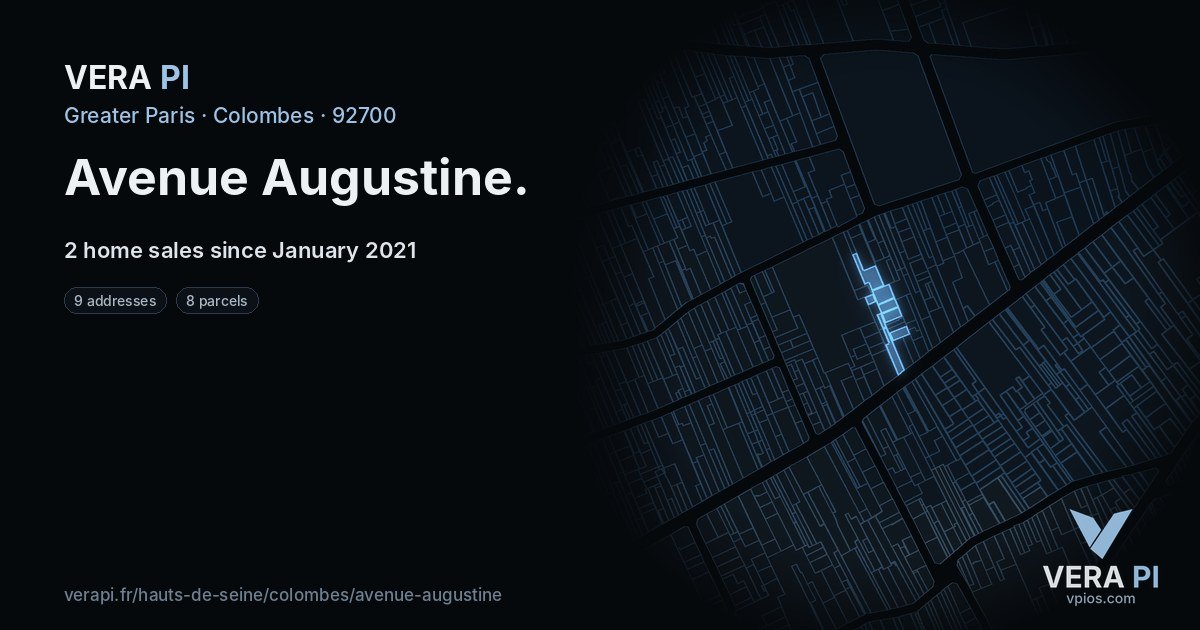 Avenue Augustine, Colombes at night – every parcel coloured by the prices around it, the street's own parcels lit