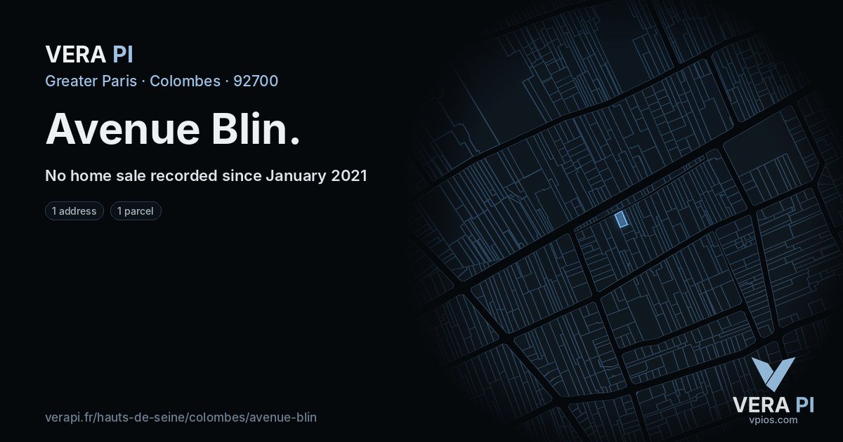 Avenue Blin, Colombes at night – every parcel coloured by the prices around it, the street's own parcels lit