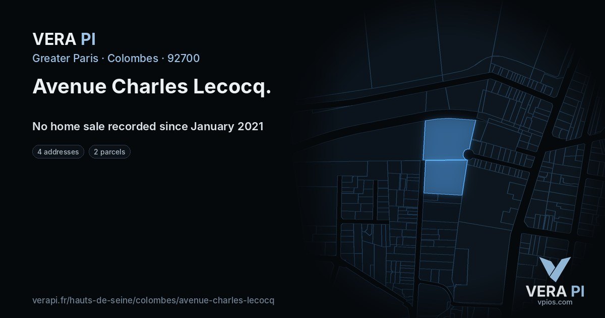 Avenue Charles Lecocq, Colombes at night – every parcel coloured by the prices around it, the street's own parcels lit