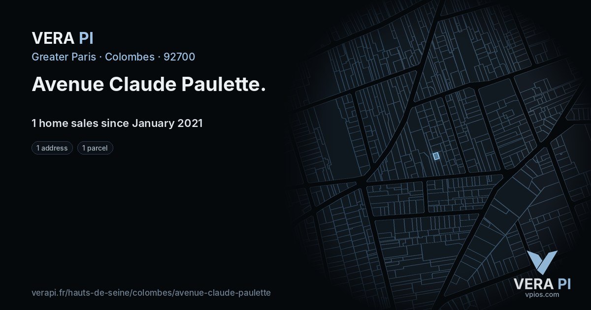 Avenue Claude Paulette, Colombes at night – every parcel coloured by the prices around it, the street's own parcels lit