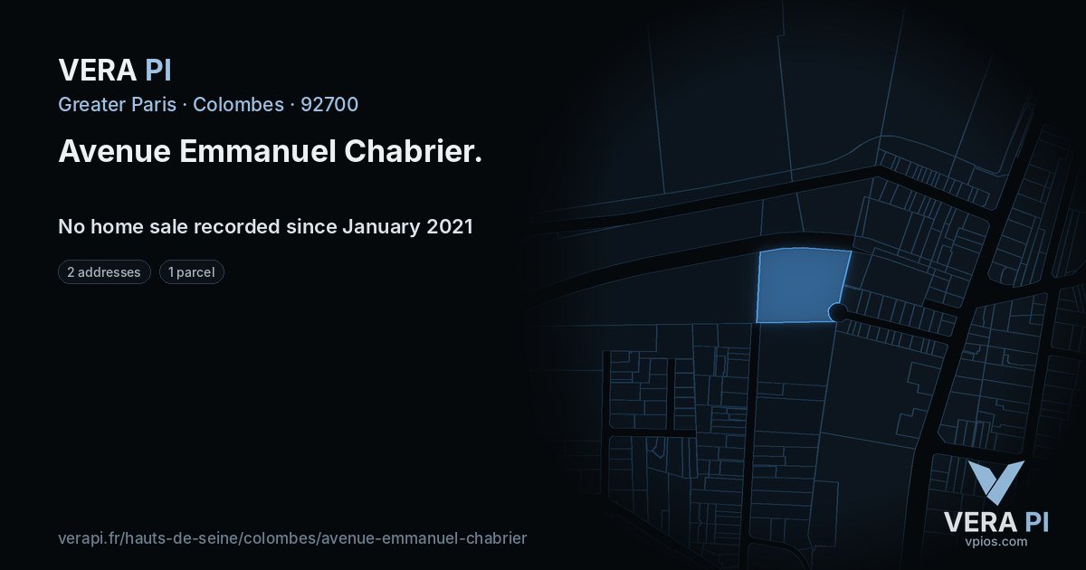 Avenue Emmanuel Chabrier, Colombes at night – every parcel coloured by the prices around it, the street's own parcels lit