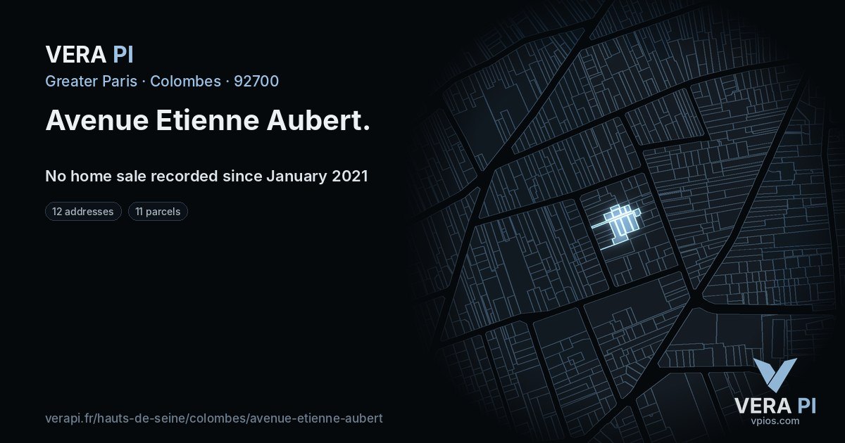 Avenue Etienne Aubert, Colombes at night – every parcel coloured by the prices around it, the street's own parcels lit