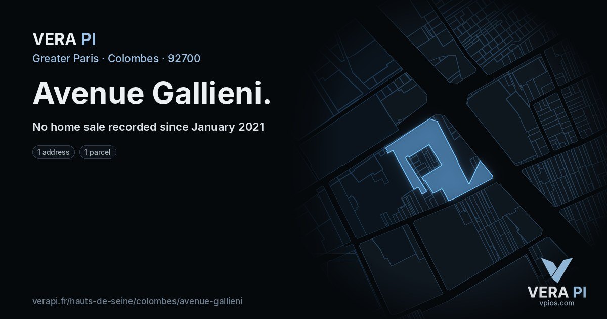 Avenue Gallieni, Colombes at night – every parcel coloured by the prices around it, the street's own parcels lit