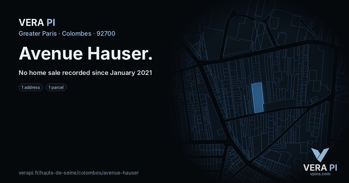 Avenue Hauser, Colombes at night – every parcel coloured by the prices around it, the street's own parcels lit