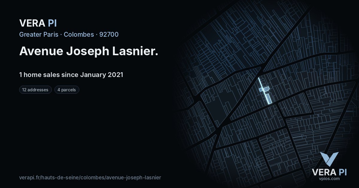 Avenue Joseph Lasnier, Colombes at night – every parcel coloured by the prices around it, the street's own parcels lit