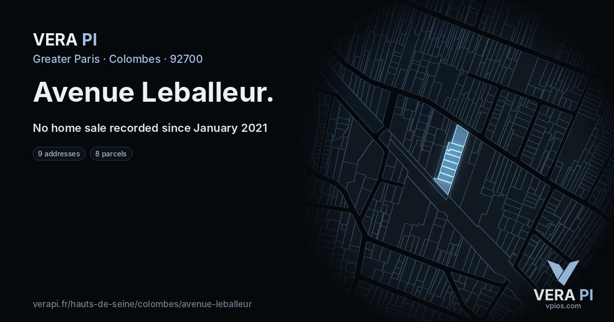 Avenue Leballeur, Colombes at night – every parcel coloured by the prices around it, the street's own parcels lit