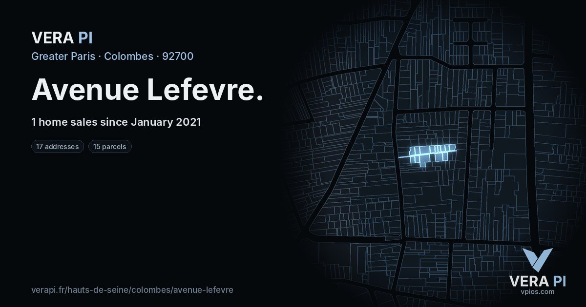 Avenue Lefevre, Colombes at night – every parcel coloured by the prices around it, the street's own parcels lit