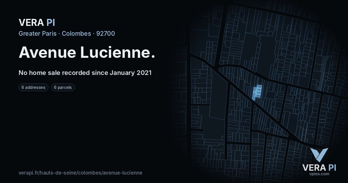 Avenue Lucienne, Colombes at night – every parcel coloured by the prices around it, the street's own parcels lit