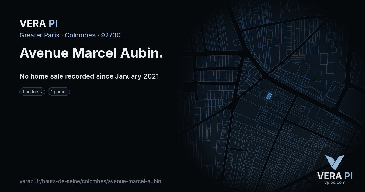 Avenue Marcel Aubin, Colombes at night – every parcel coloured by the prices around it, the street's own parcels lit