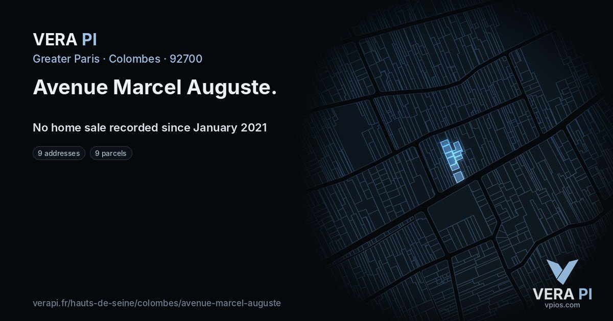 Avenue Marcel Auguste, Colombes at night – every parcel coloured by the prices around it, the street's own parcels lit