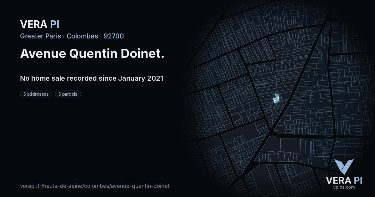 Avenue Quentin Doinet, Colombes at night – every parcel coloured by the prices around it, the street's own parcels lit