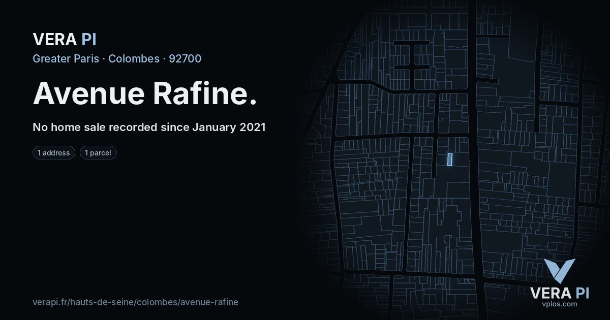 Avenue Rafine, Colombes at night – every parcel coloured by the prices around it, the street's own parcels lit