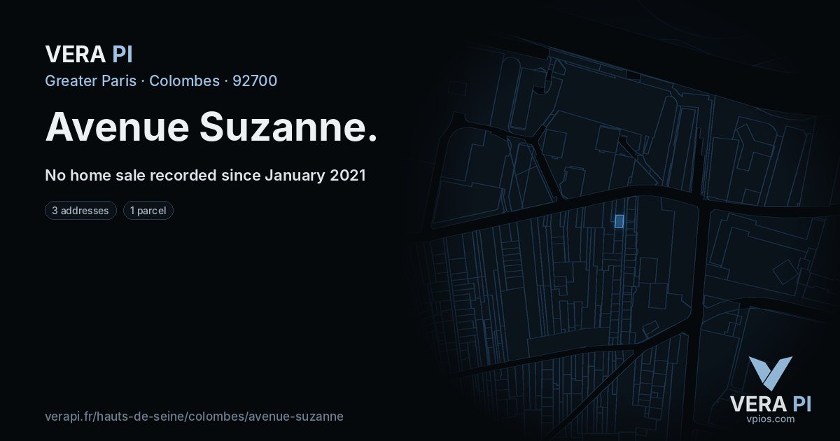Avenue Suzanne, Colombes at night – every parcel coloured by the prices around it, the street's own parcels lit
