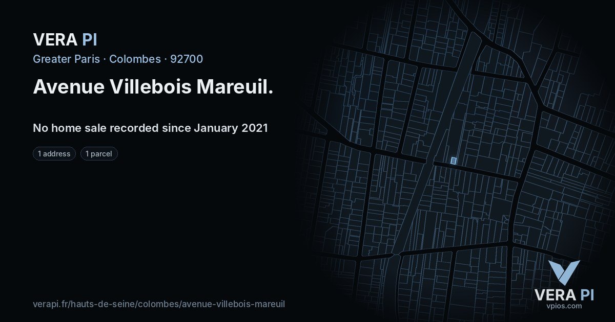 Avenue Villebois Mareuil, Colombes at night – every parcel coloured by the prices around it, the street's own parcels lit