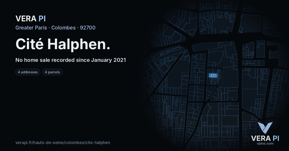 Cité Halphen, Colombes at night – every parcel coloured by the prices around it, the street's own parcels lit