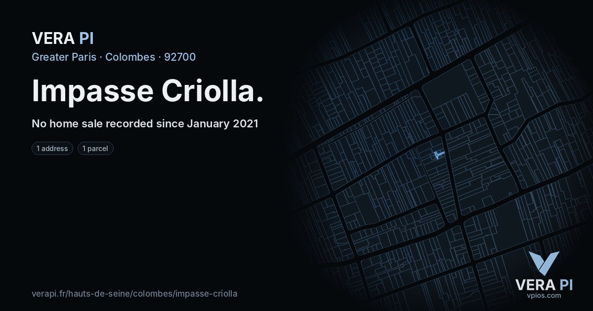 Impasse Criolla, Colombes at night – every parcel coloured by the prices around it, the street's own parcels lit
