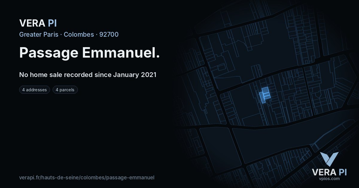 Passage Emmanuel, Colombes at night – every parcel coloured by the prices around it, the street's own parcels lit