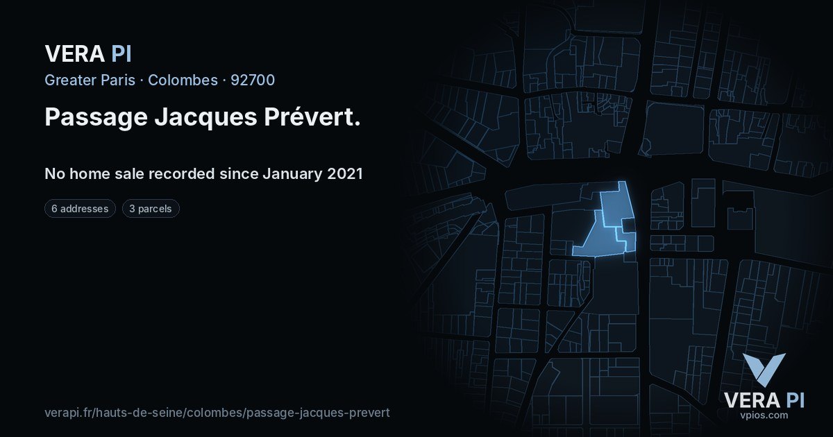 Passage Jacques Prévert, Colombes at night – every parcel coloured by the prices around it, the street's own parcels lit