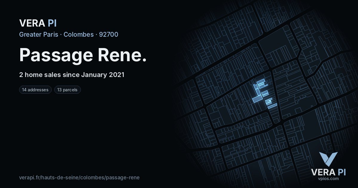 Passage Rene, Colombes at night – every parcel coloured by the prices around it, the street's own parcels lit