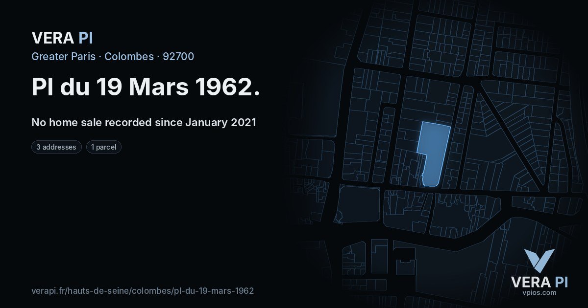 Pl du 19 Mars 1962, Colombes at night – every parcel coloured by the prices around it, the street's own parcels lit