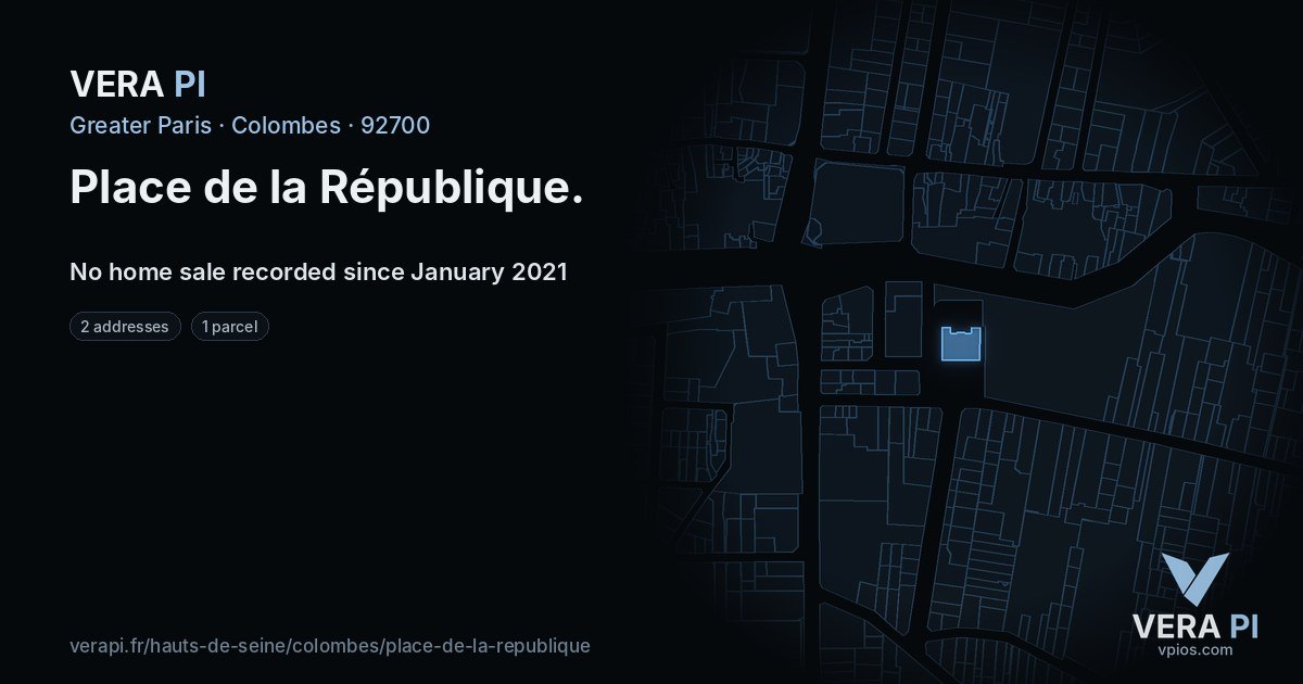 Place de la République, Colombes at night – every parcel coloured by the prices around it, the street's own parcels lit