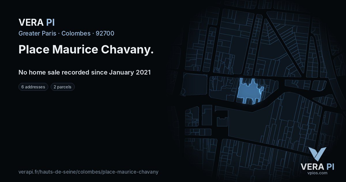 Place Maurice Chavany, Colombes at night – every parcel coloured by the prices around it, the street's own parcels lit
