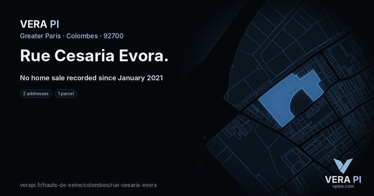 Rue Cesaria Evora, Colombes at night – every parcel coloured by the prices around it, the street's own parcels lit