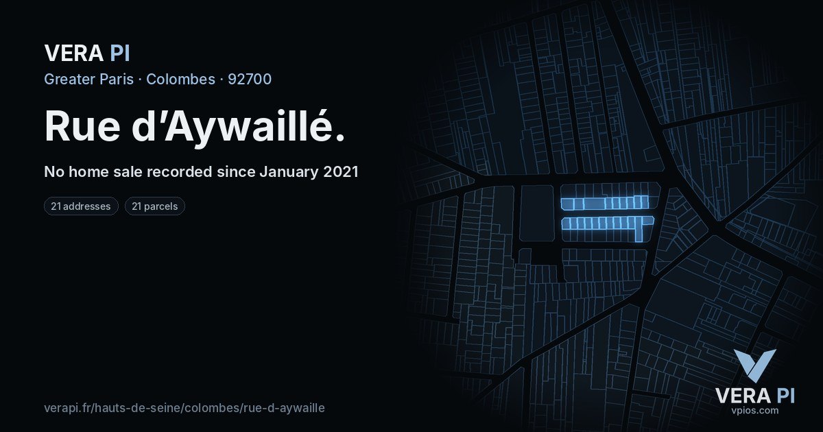 Rue d’Aywaillé, Colombes at night – every parcel coloured by the prices around it, the street's own parcels lit