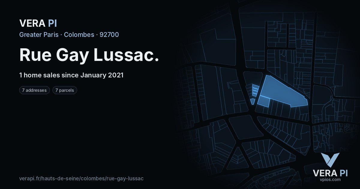 Rue Gay Lussac, Colombes at night – every parcel coloured by the prices around it, the street's own parcels lit