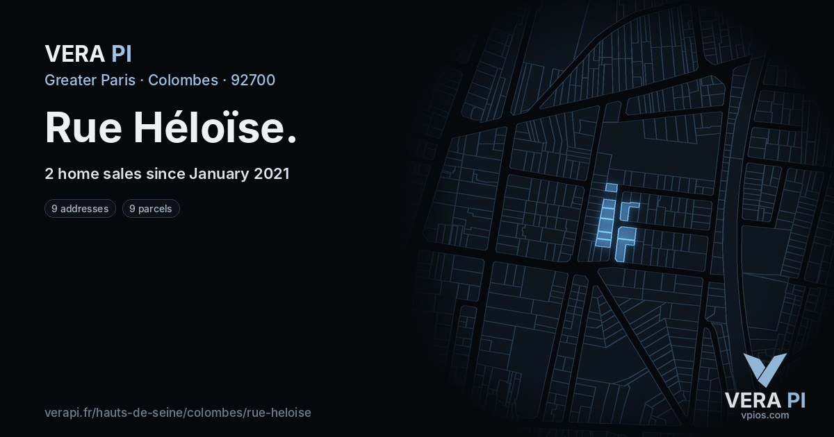 Rue Héloïse, Colombes at night – every parcel coloured by the prices around it, the street's own parcels lit