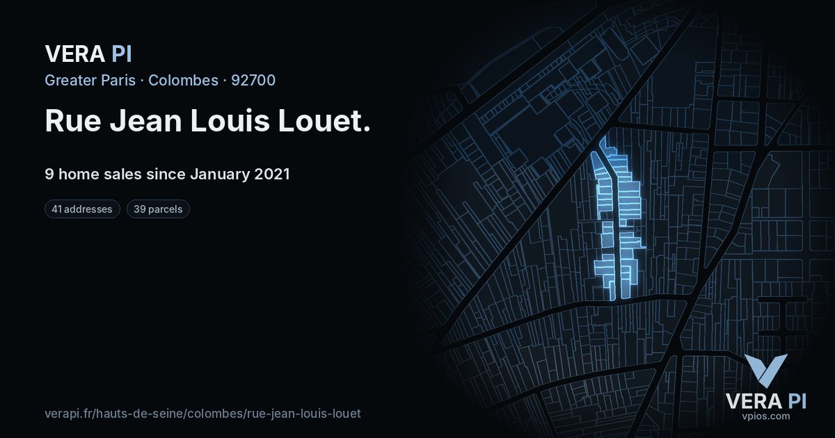 Rue Jean Louis Louet, Colombes at night – every parcel coloured by the prices around it, the street's own parcels lit