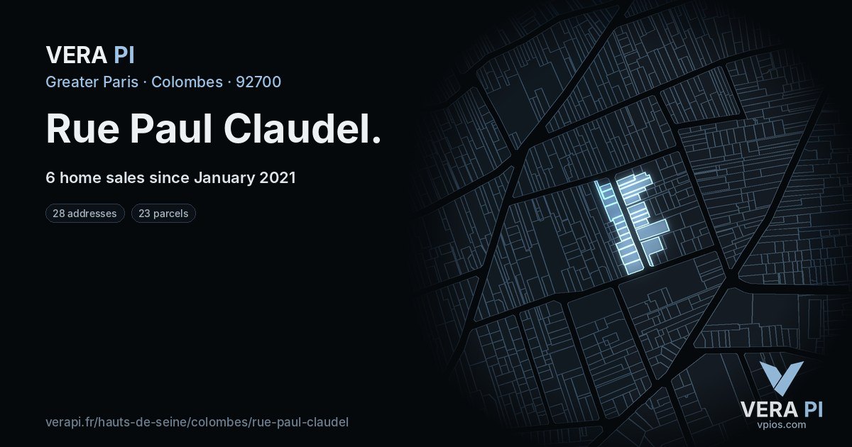 Rue Paul Claudel, Colombes at night – every parcel coloured by the prices around it, the street's own parcels lit
