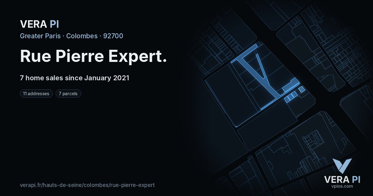 Rue Pierre Expert, Colombes at night – every parcel coloured by the prices around it, the street's own parcels lit