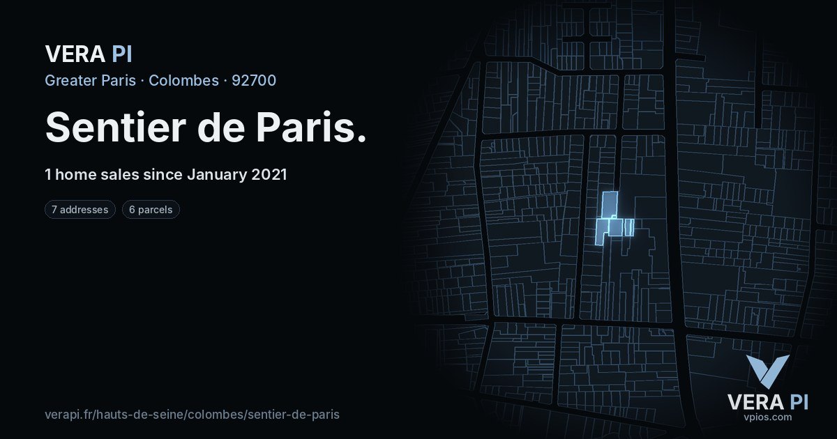 Sentier de Paris, Colombes at night – every parcel coloured by the prices around it, the street's own parcels lit