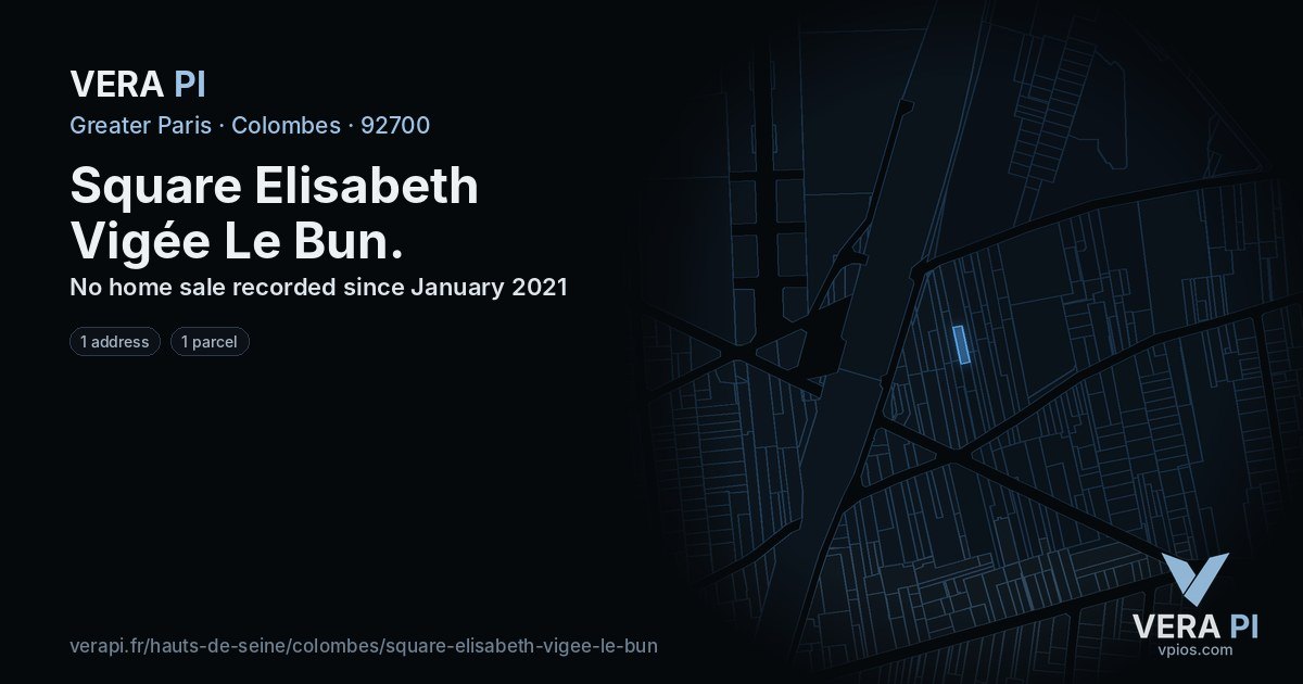 Square Elisabeth Vigée Le Bun, Colombes at night – every parcel coloured by the prices around it, the street's own parcels lit