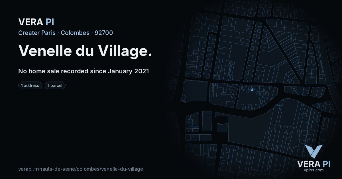 Venelle du Village, Colombes at night – every parcel coloured by the prices around it, the street's own parcels lit