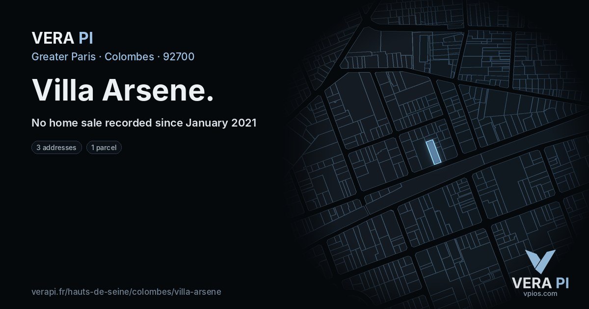 Villa Arsene, Colombes at night – every parcel coloured by the prices around it, the street's own parcels lit