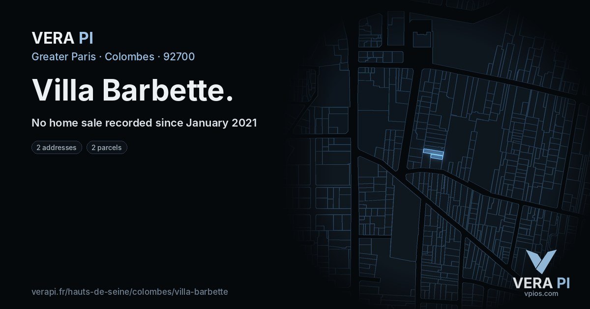 Villa Barbette, Colombes at night – every parcel coloured by the prices around it, the street's own parcels lit