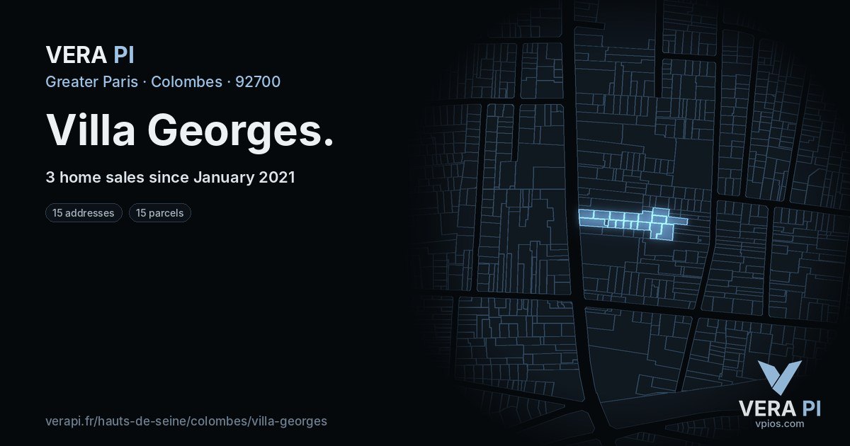 Villa Georges, Colombes at night – every parcel coloured by the prices around it, the street's own parcels lit