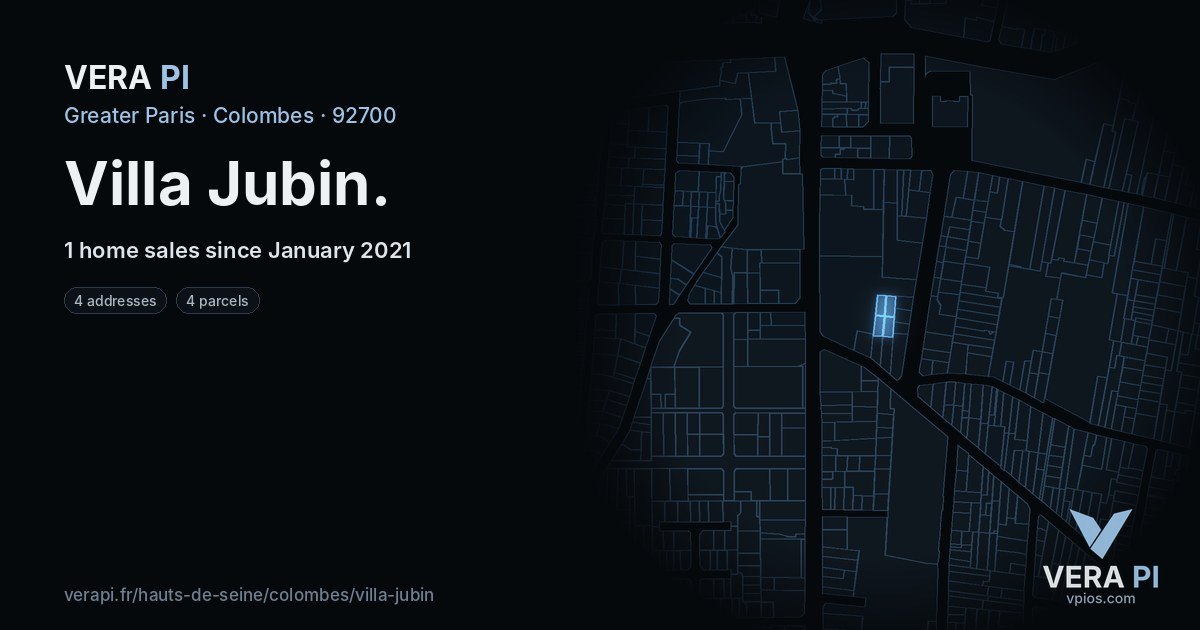Villa Jubin, Colombes at night – every parcel coloured by the prices around it, the street's own parcels lit