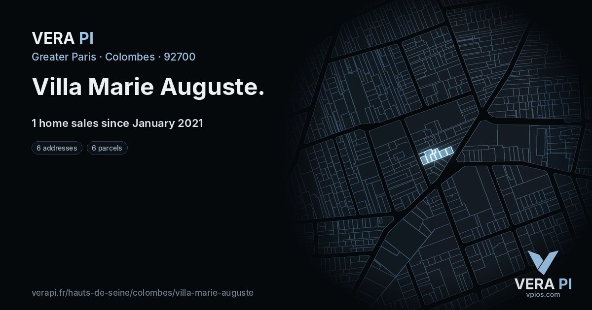 Villa Marie Auguste, Colombes at night – every parcel coloured by the prices around it, the street's own parcels lit